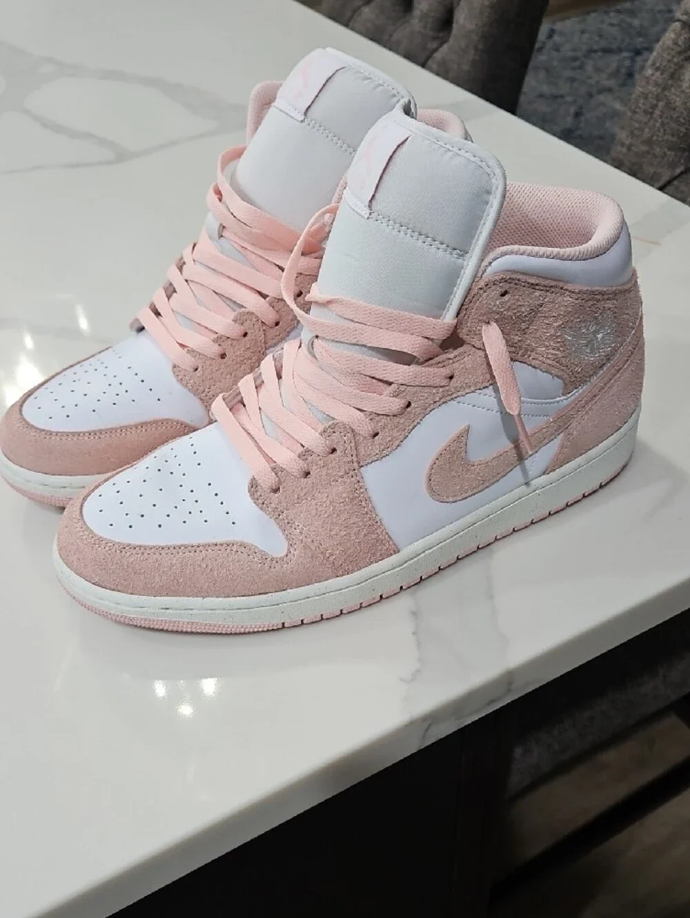 Nike Air Jordan 1 Mid — Light Pink and White Mens Sneakers